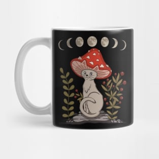 Cottagecore Aesthetic Cat With Mushroom Hat Mug